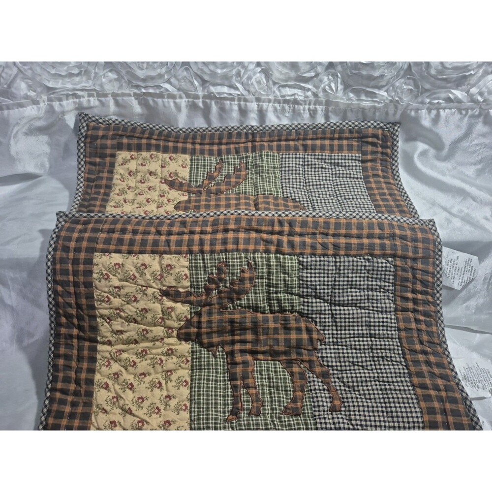 Vintage Quilted Moose Themed Placemats Set Of 2 Country/Cottage Navy/Brown